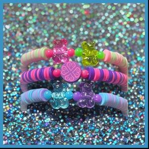 Colorful gummy Bear Charm clay beaded Bracelet set ( New Handmade )